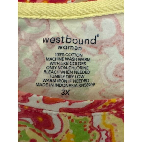 Westbound Woman Paisley Top 3X Red & Yellow Colorful Boho Art - Picture 2 of 4